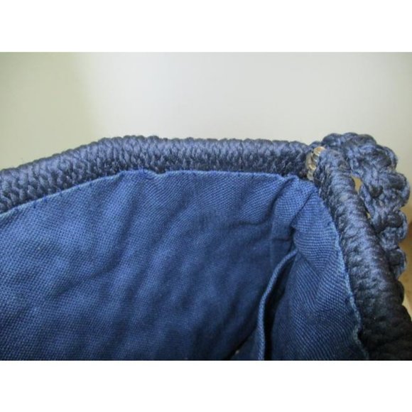 *Vintage BOHO Navy Blue Heavy Macrame Fabric Satchel - Picture 5 of 8